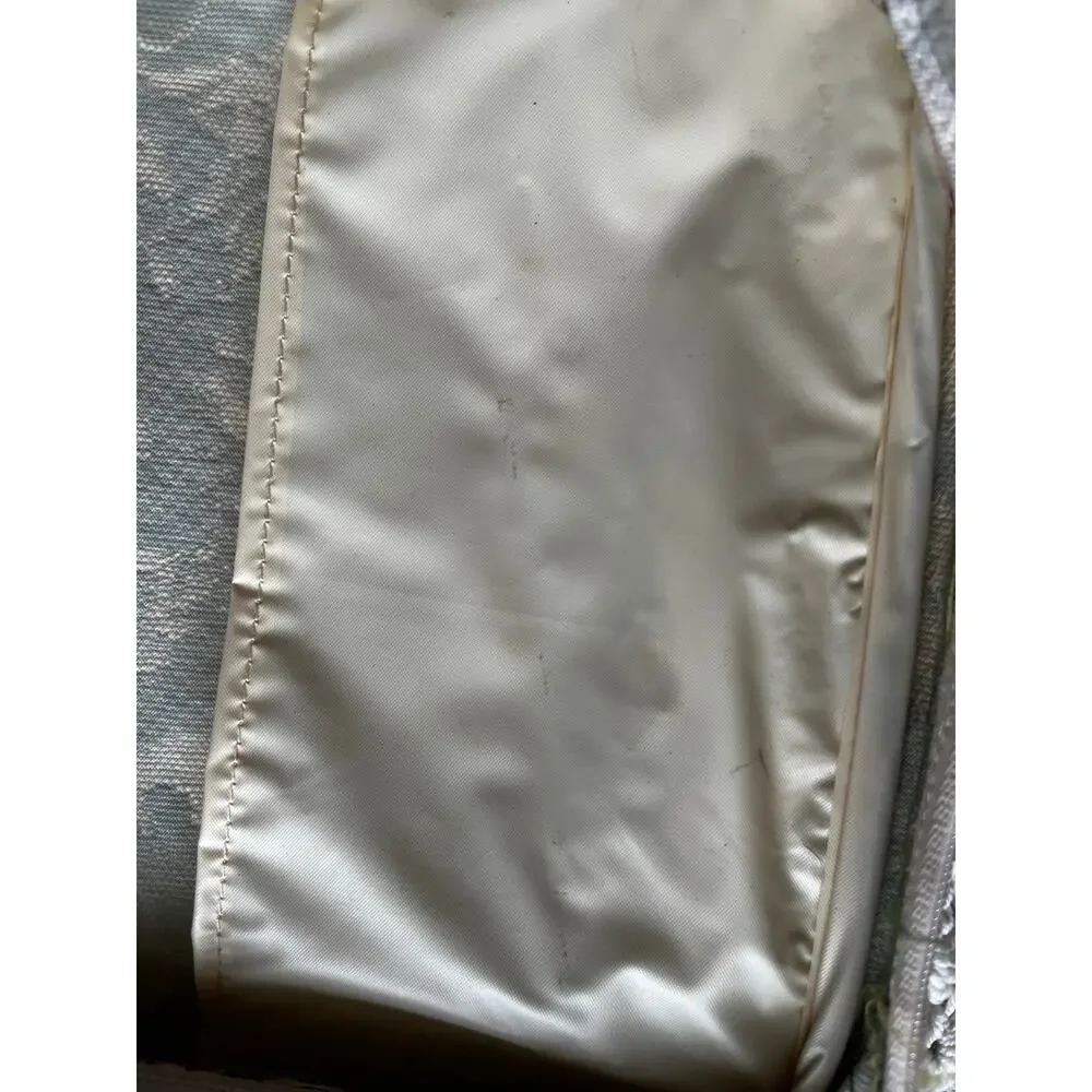 Vintage 90s Needlepoint Toiletry Bag Fruit Print Neutral Cottagecore